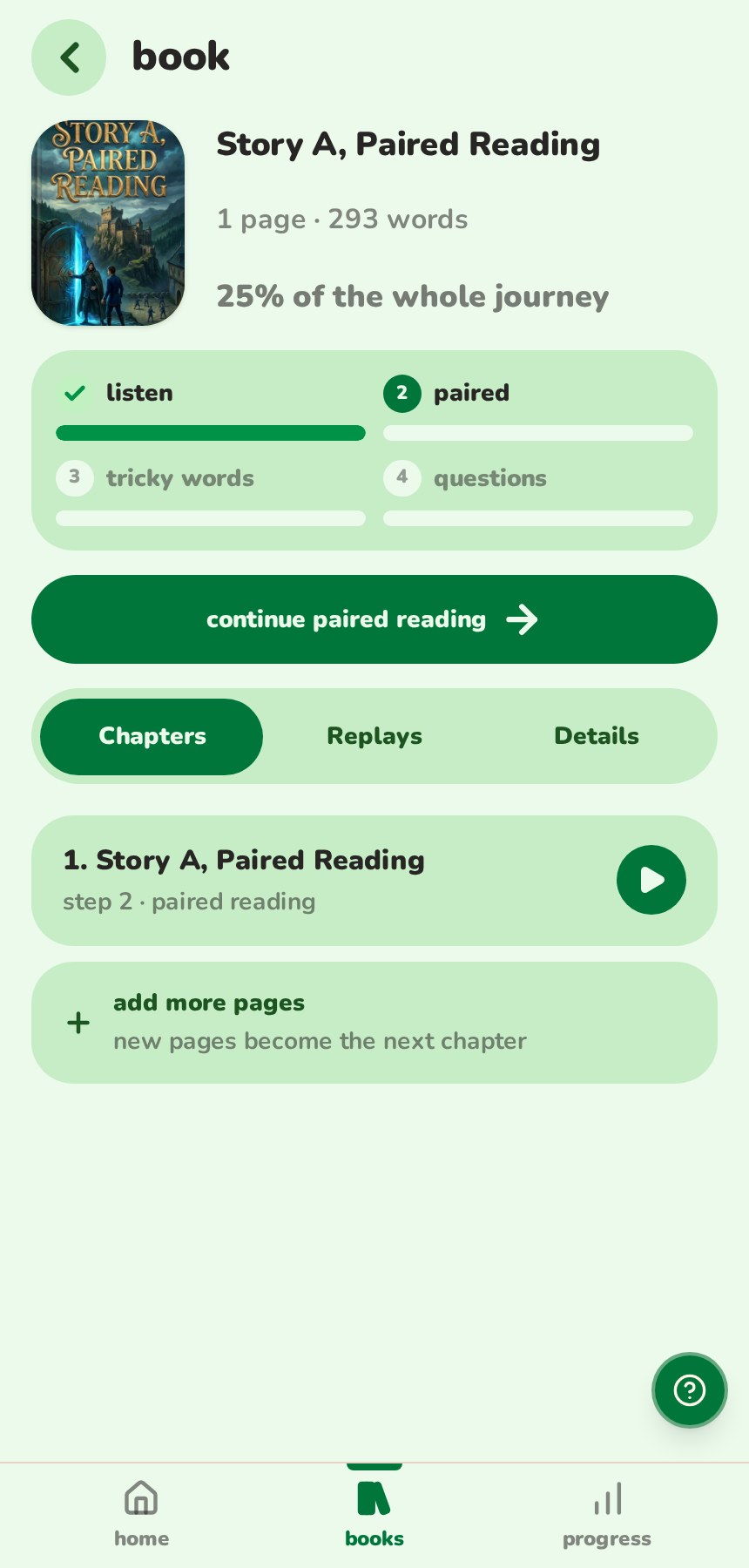 Wobble reader showing a story with reading controls